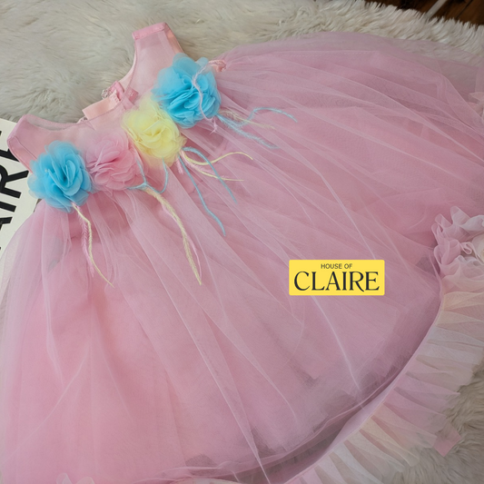 www.houseofclaire.com New Best seller Candy pink ruffle party wear dress for baby girls 1st birthday online in Bangalore India