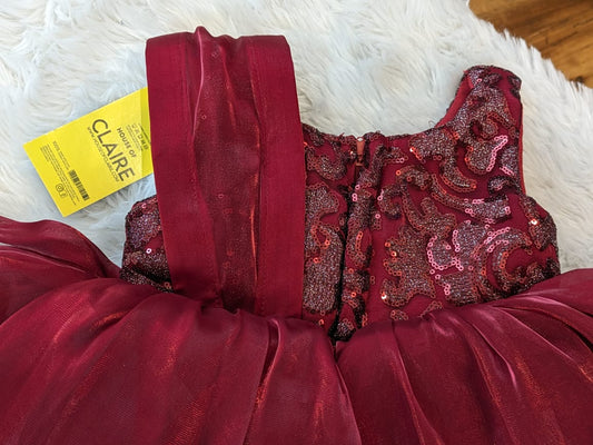 Maroon Red Baby Girl 1st Birthday Party wear Ball Gown Dress