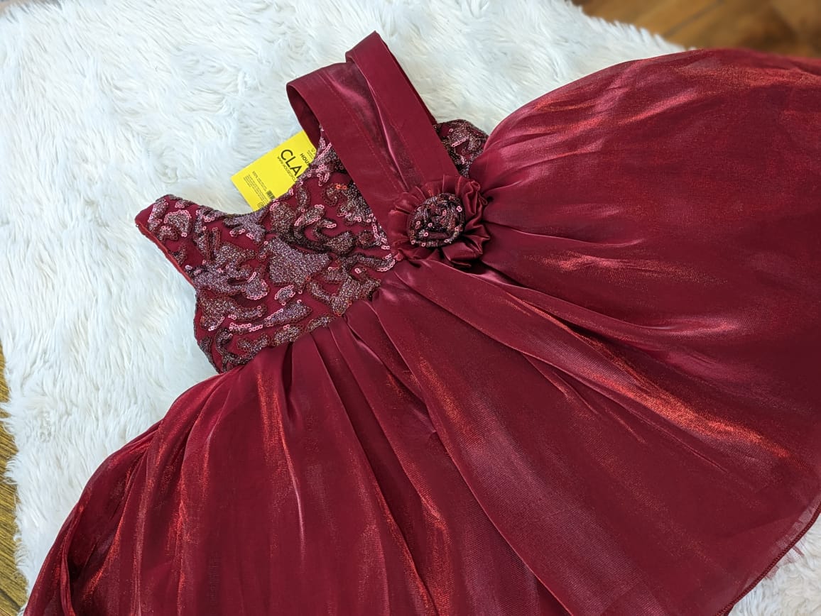 Maroon Red Baby Girl 1st Birthday Party wear Ball Gown Dress