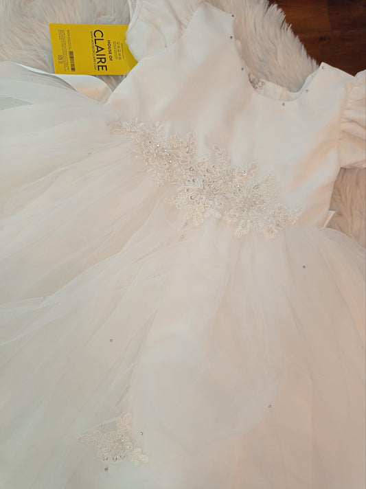 New arrivals - Angel White Floral crystal short Fluffy Baptism dress for baby girls