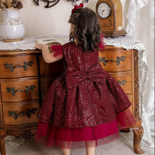 www.houseofclaire.com Cherry Red Maroon Red Sequence Baby Girl Party Birthday Dress RED Fluffy Short Ball Gown for Baby Girls Toddler Girls Online in India Party wear dresses in Bangalore Best seller Red Princess Barbie Party Wear Birthday Grand Dresses by House of Claire in Bangalore Leading Seller for Kids Dresses Short Baby Ball Gown Dress