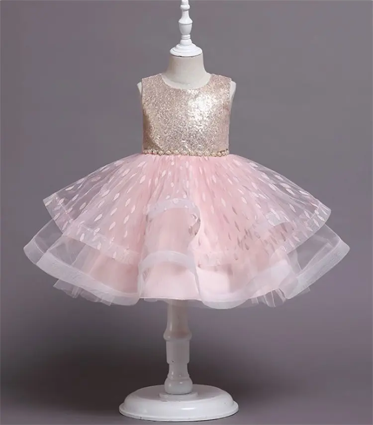 Peach Gold Pearl Beaded Princess Baby Toddler Girl Short Ball Gown Dress