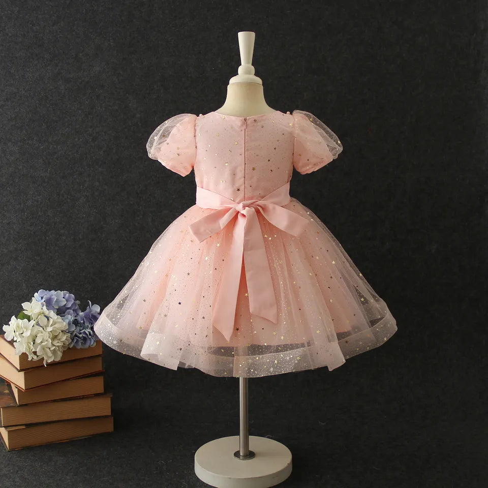 www.houseofclaire.com Girls Evening Dress Mesh Puff Dress Short Sleeve Host Dress Children's Day Princess Dress style Princess fabric name Chemical fiber blend skirt category dress Princess Gowns for Kids Girls Birthday Gowns in Bangalore Party wear dresses for Girls in India Online