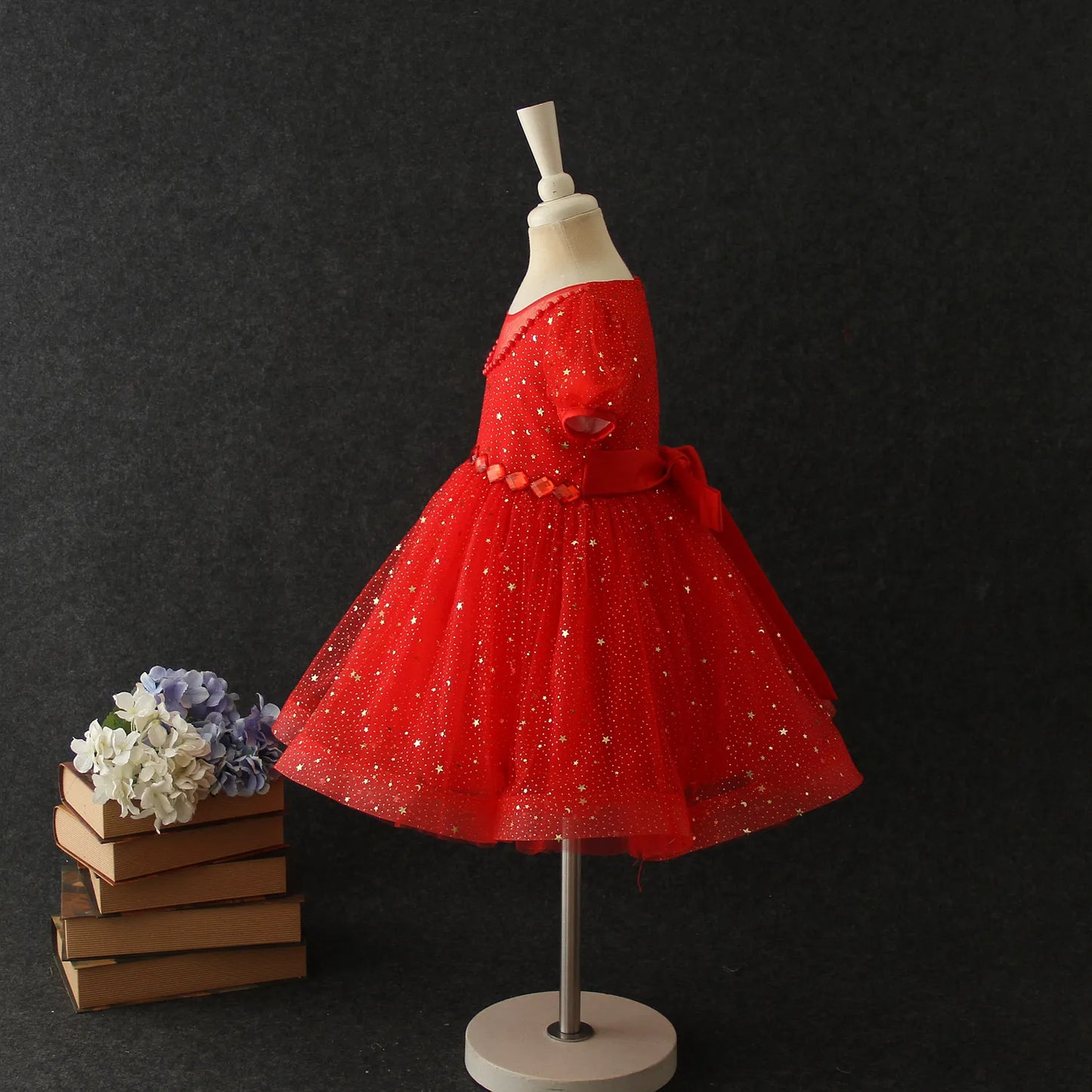 www.houseofclaire.com Cherry Red Fluffy Short Ball Gown for Baby Girls Toddler Girls Online in India Party wear dresses in Bangalore Best seller Red Princess Barbie Party Wear Birthday Grand Dresses by House of Claire in Bangalore Leading Seller for Kids Dresses