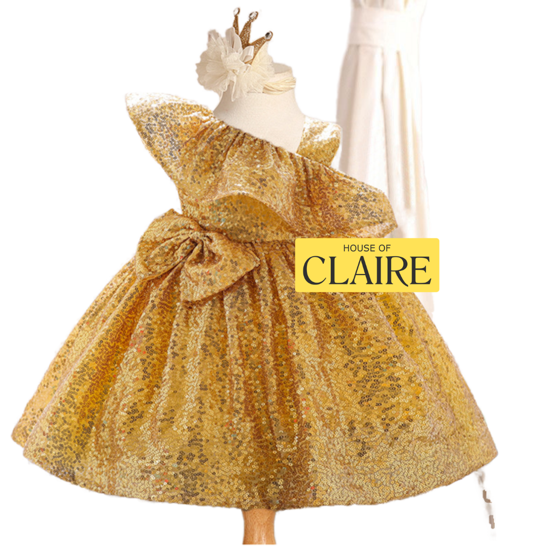 Luxury Ruffle Golden Sequin Party wear Dress by House of Claire