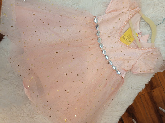 Princess Starry Pink Fluffy Pearl Beaded short Ball gown Dress