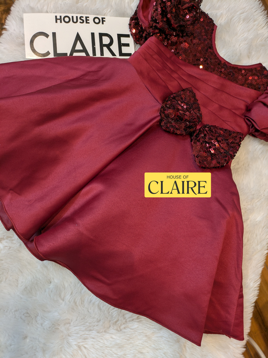 New arrivals - Wine Red Sequin Party Dress for 3-Year-Old Girls – Puff Sleeve Bow Gown | House of Claire