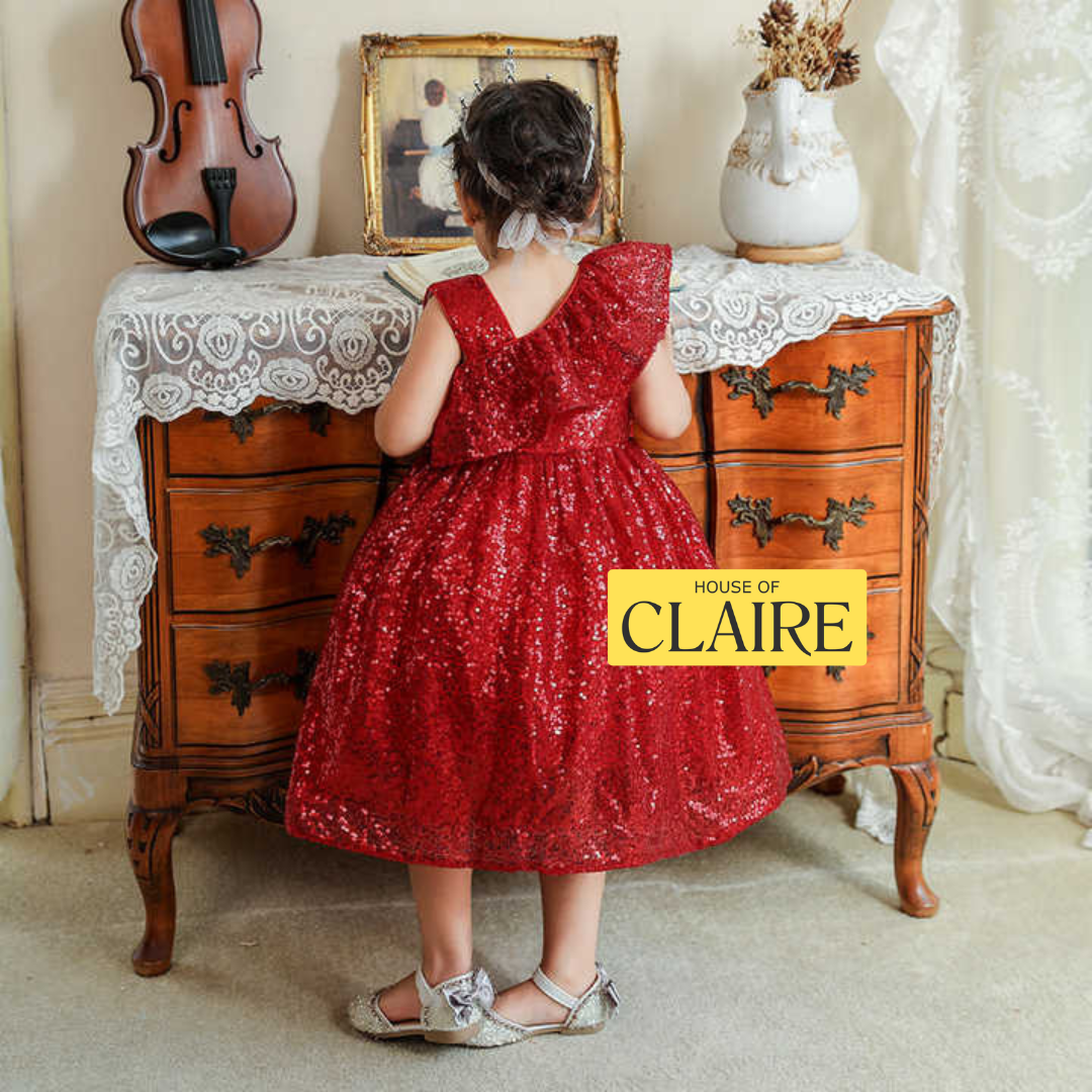 Cherry Red Sequin Party Dress for Girls – Exclusive Designer Wear | House of Claire