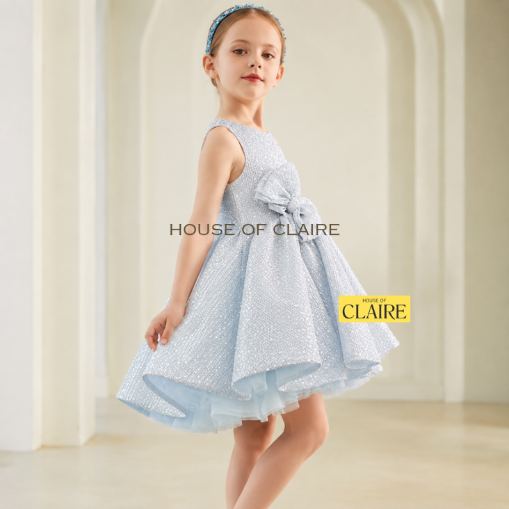 House of Claire – Moonlight Grey Princess Dress | Luxury Birthday & Wedding Dress for Girls (1–4 Years)