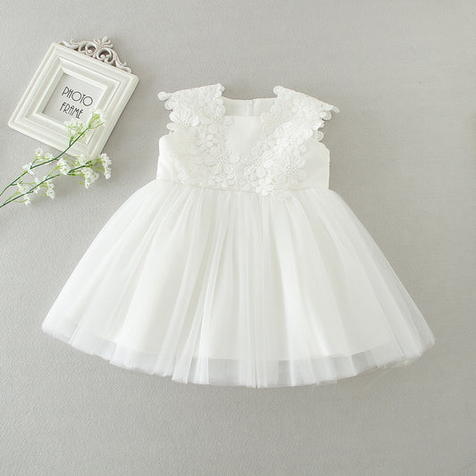 houseofclaire.com Classic white lace short Baptism gown