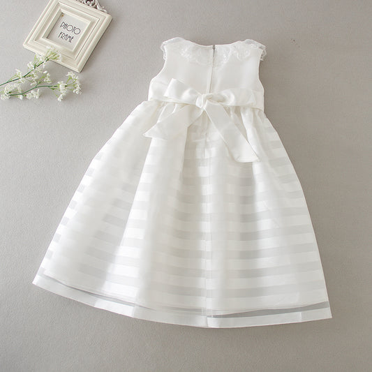 houseofclaire.com Princess lace stripped long Baptism gown with Bonnet