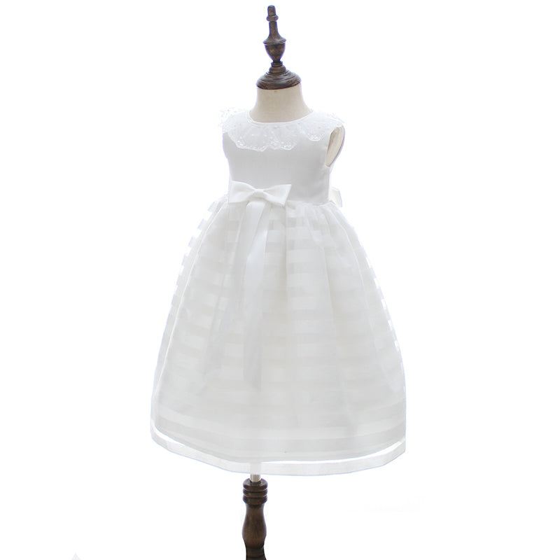 houseofclaire.com Princess lace stripped long Baptism gown with Bonnet
