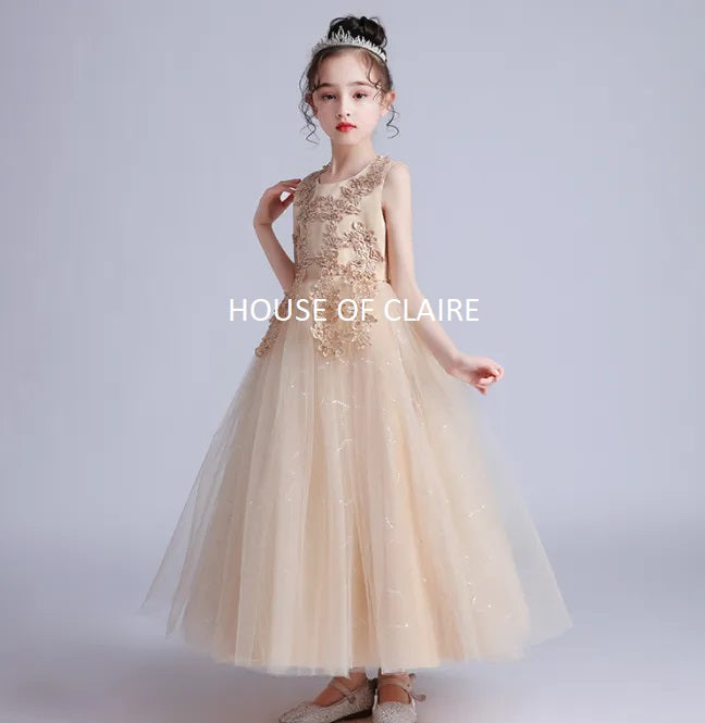 Pearl Gold Sequin Long Ball Gown Party Dress HOUSE OF CLAIRE Pearl Gold Sequin Long Ball Gown Party Dress HOUSE OF CLAIRE