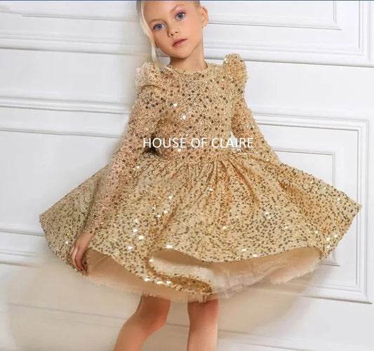 Luxury Princess Golden Sparkle Birthday Party Ball Gown Dress