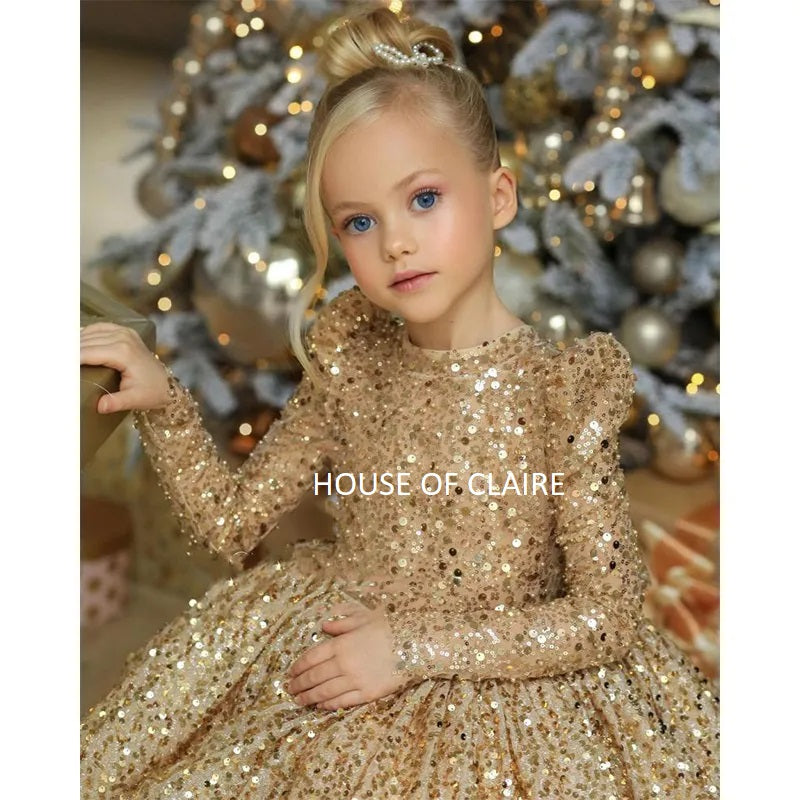 Luxury Princess Golden Sparkle Birthday Party Ball Gown Dress