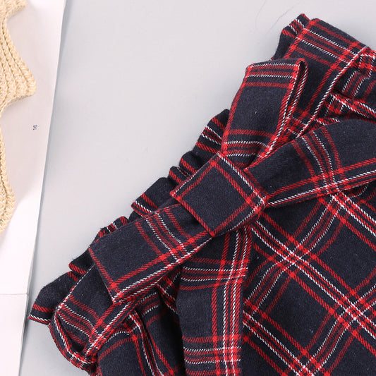 houseofclaire.com Winter Dark red ribbed Top with Irish Plaid skirt set