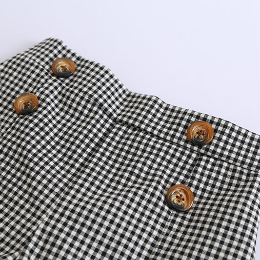 houseofclaire.com Powder Pink Plaid Bowknot Top with Black cheques Girls shorts Summer Set