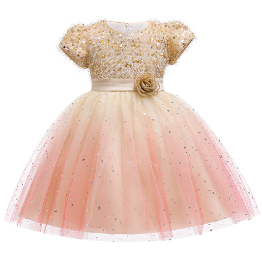 Golden peach starry puffy Dress