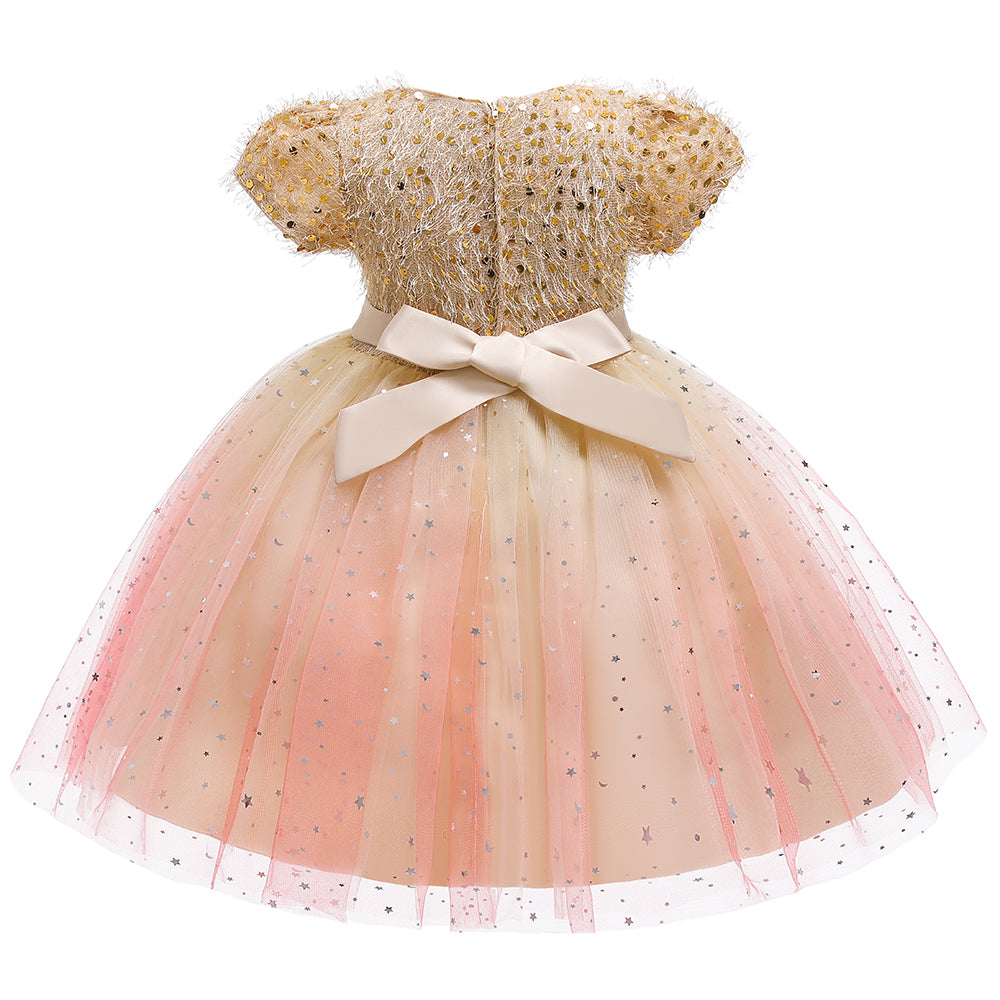 Golden peach starry puffy Dress