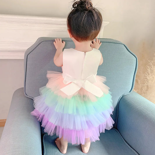 Unicorn Theme Rainbow Baby Party Wear Dress