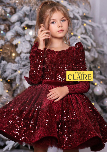 New Arrivals - Luxury royal Ruby Red Sequins short Party wear Ball Gown Dress for girls