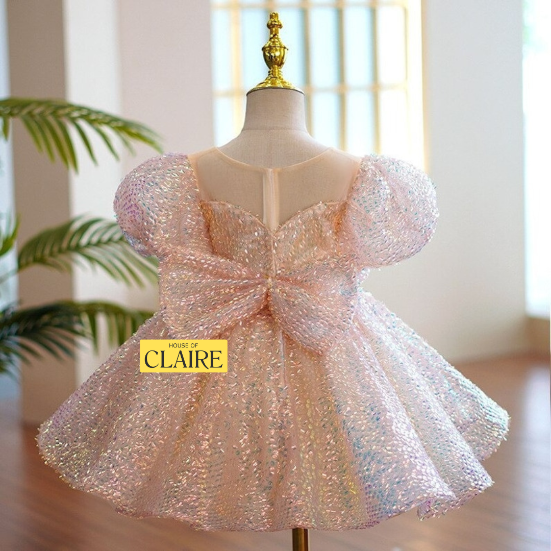 English Pink Mermaid Theme Birthday Ball Gown Party Wear Dress for Girls