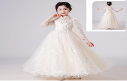 Court Style Champagne Evening Birthday Gowns for Girls Beige Flower Girl Dress