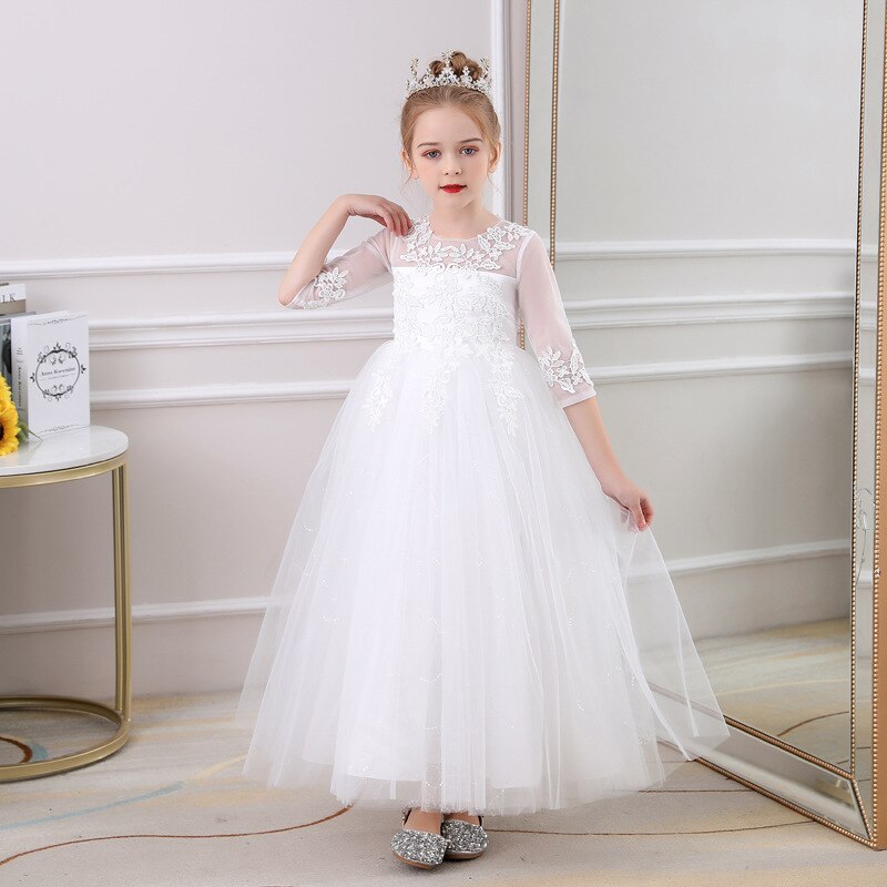 Princess White Sequin Holy Communion Gown Dresses for Girls