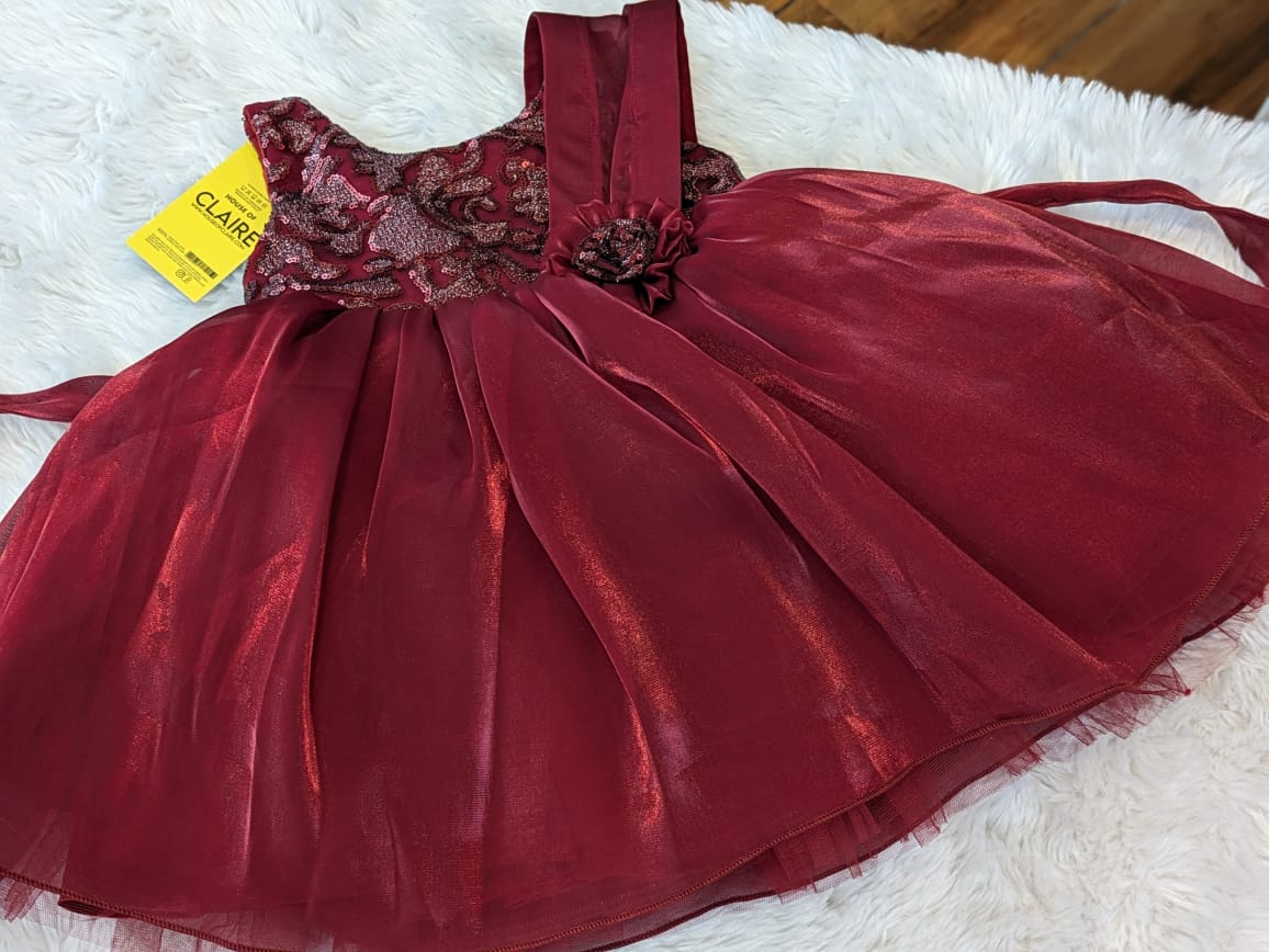 Maroon Red Baby Girl 1st Birthday  Party wear Ball Gown Dress