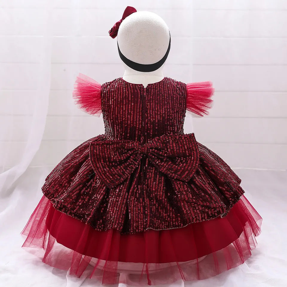 www.houseofclaire.com Cherry Red Maroon Red Sequence Baby Girl Party Birthday Dress RED Fluffy Short Ball Gown for Baby Girls Toddler Girls Online in India Party wear dresses in Bangalore Best seller Red Princess Barbie Party Wear Birthday Grand Dresses by House of Claire in Bangalore Leading Seller for Kids Dresses Short Baby Ball Gown Dress