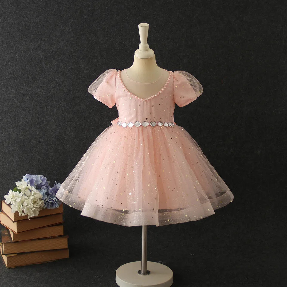 www.houseofclaire.com Girls Evening Dress Mesh Puff Dress Short Sleeve Host Dress Children's Day Princess Dress style Princess fabric name Chemical fiber blend skirt category dress Princess Gowns for Kids Girls Birthday Gowns in Bangalore Party wear dresses for Girls in India Online