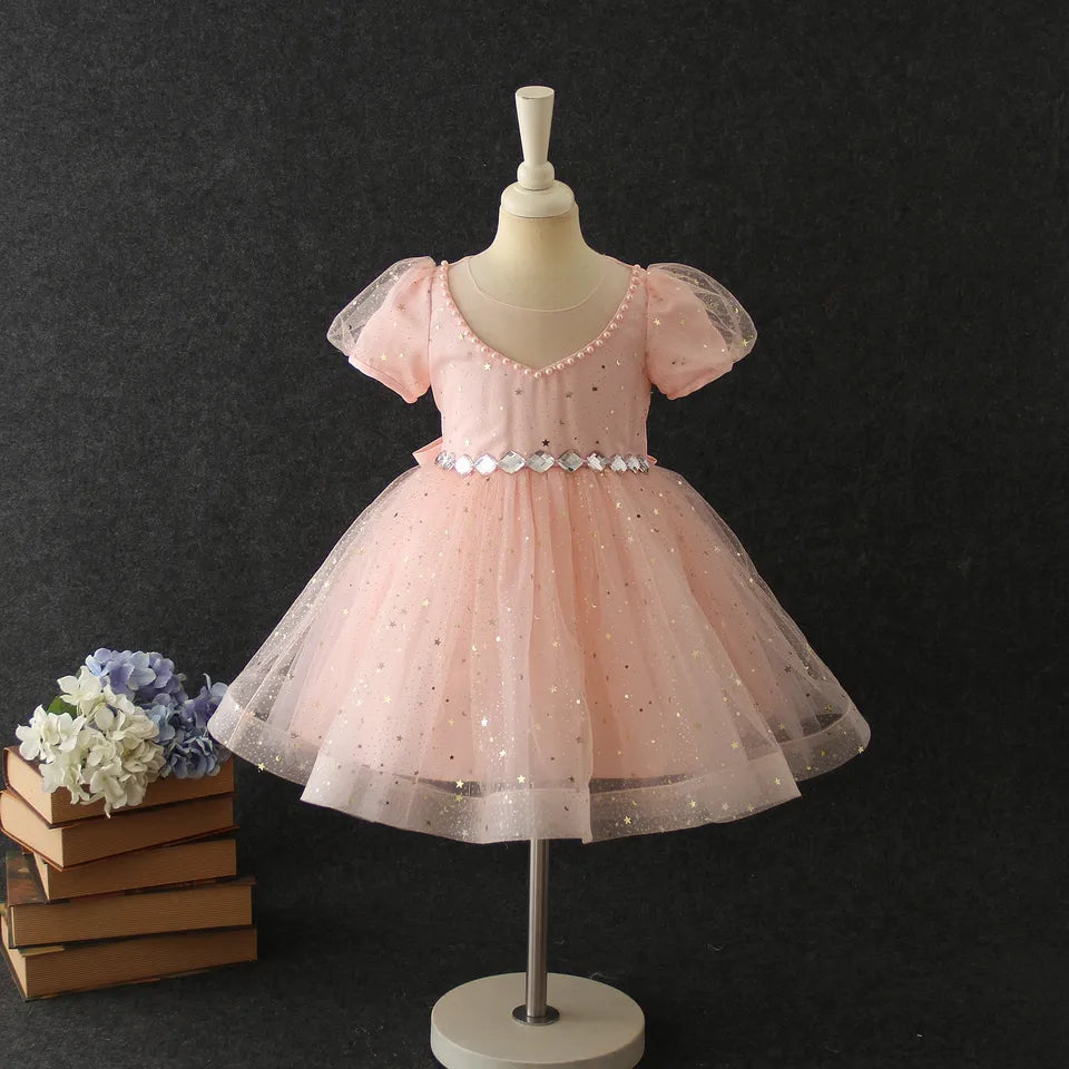 Princess Starry Pink Fluffy Pearl Beaded Short Ball Gown Dress HOUSE princess-starry-pink-fluffy-pearl-beaded-short-ball-gown-dress-house
