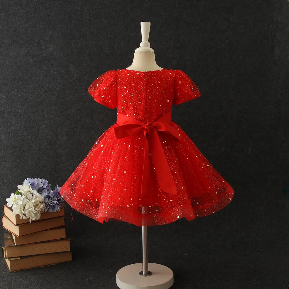 www.houseofclaire.com Cherry Red Fluffy Short Ball Gown for Baby Girls Toddler Girls Online in India Party wear dresses in Bangalore Best seller Red Princess Barbie Party Wear Birthday Grand Dresses by House of Claire in Bangalore Leading Seller for Kids Dresses