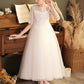 White Pearl Princess Pompous Gauze White Wedding or Communion Dress for Girls