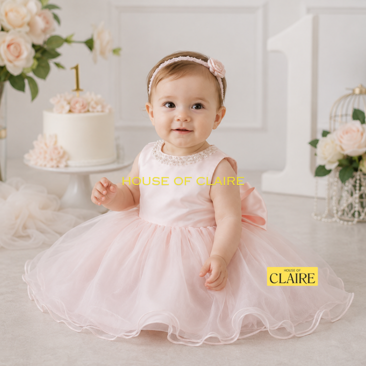 House of Claire - Luxury Fondant Pink Princess 1st Birthday Dress