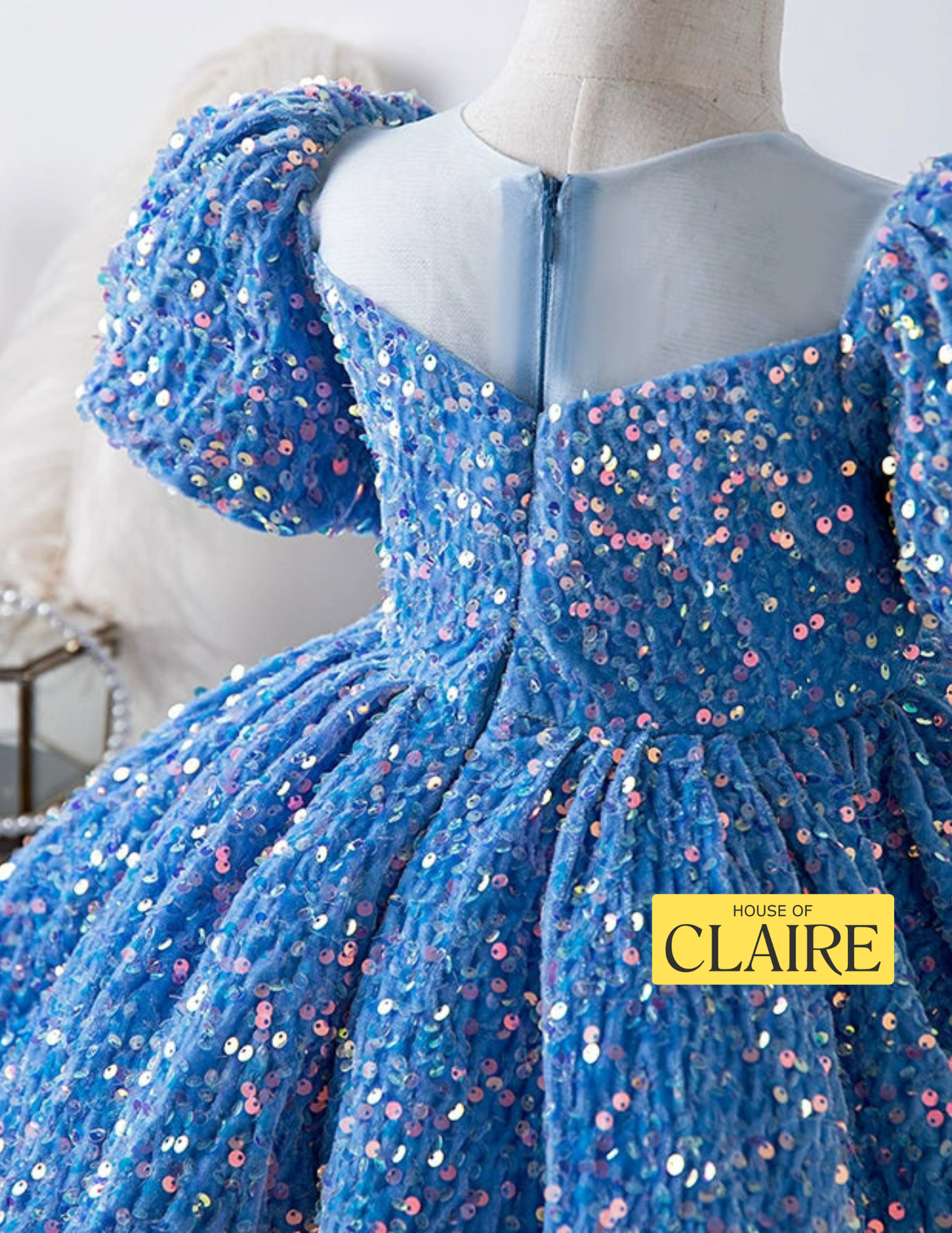 House of Claire™ Celeste Sparkle Luxury Ball Gown for Girls | Luxury Blue Princess Birthday Dress | 1st Birthday, Party Wear, Wedding & Special Occasion | 1–5 Years