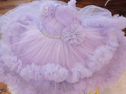 New Arrivals - Lavendar Purple Fluffy Baby Girl Long-trail 1st Birthday Party Wear for Baby girls.
