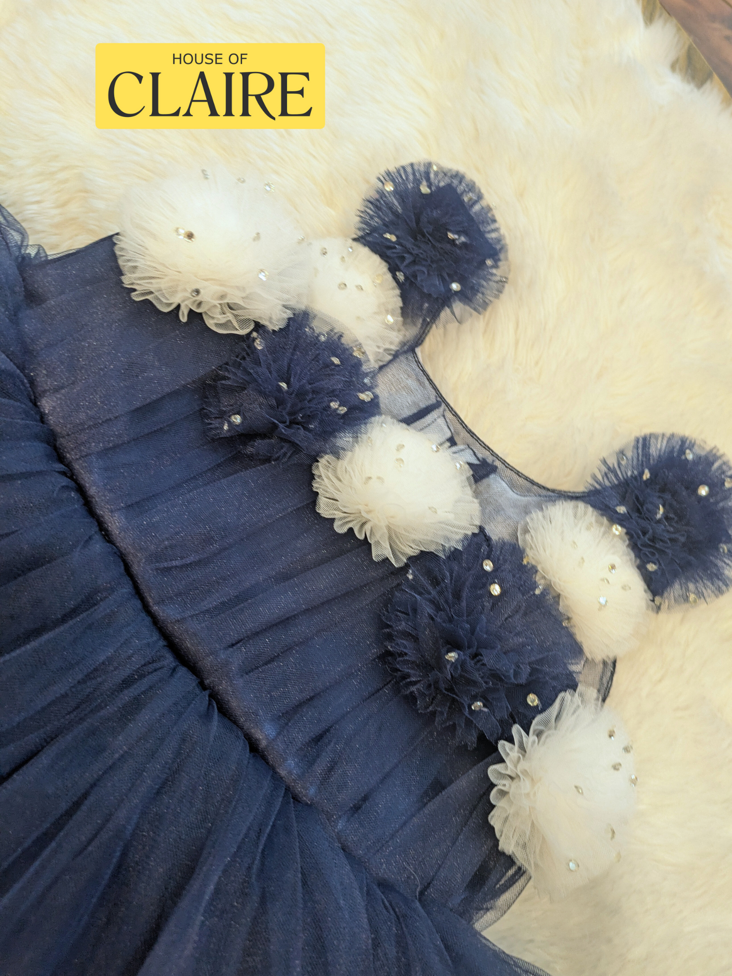 Fluffy Layered Navy Blue 1st Birthday Dress for Baby Girl – Party Wear