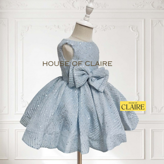 House of Claire – Moonlight Grey Princess Dress | Luxury Birthday & Wedding Dress for Girls (1–4 Years)