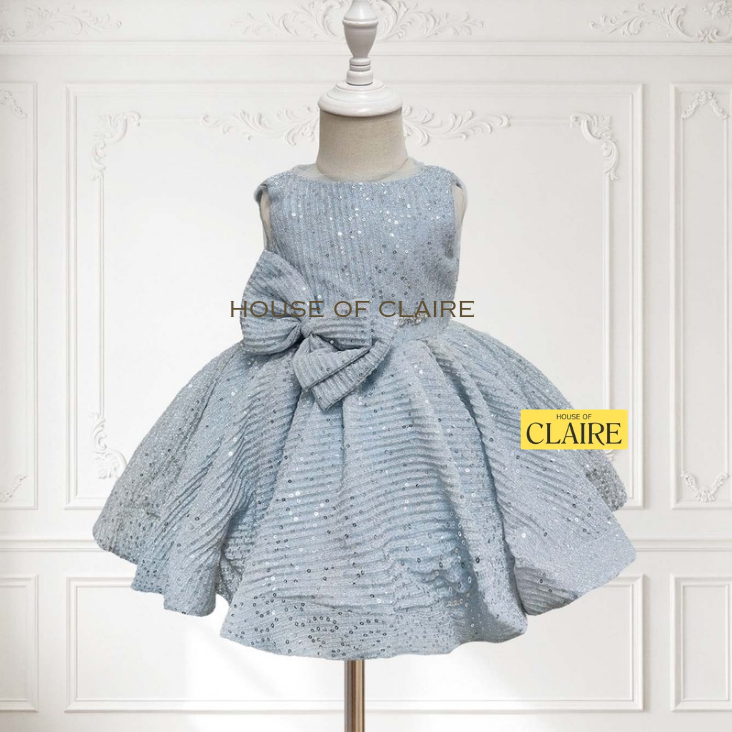 House of Claire – Moonlight Grey Princess Dress | Luxury Birthday & Wedding Dress for Girls (1–4 Years)
