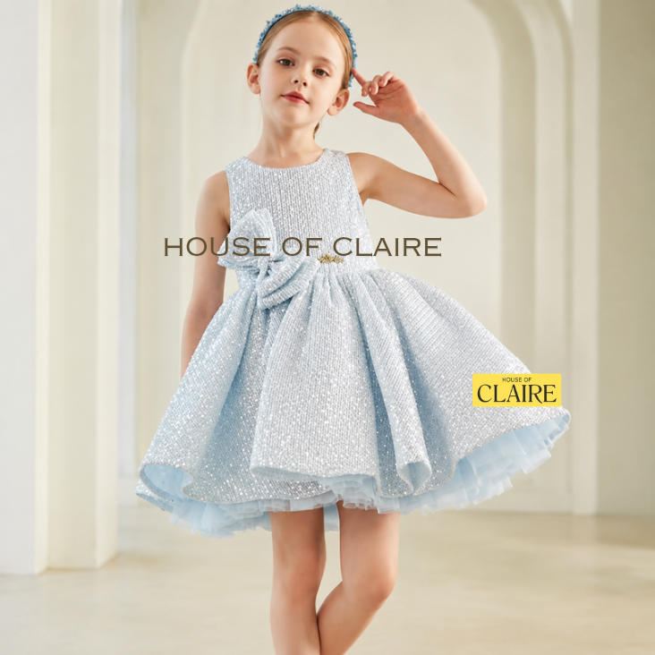 House of Claire – Moonlight Grey Princess Dress | Luxury Birthday & Wedding Dress for Girls (1–4 Years)