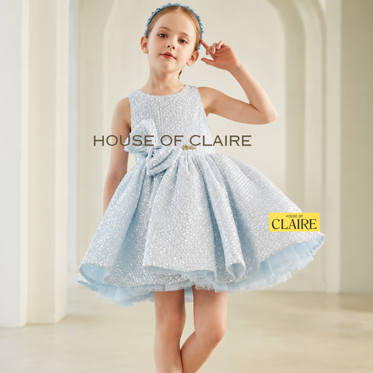 House of Claire – Moonlight Grey Princess Dress | Luxury Birthday & Wedding Dress for Girls (1–4 Years)