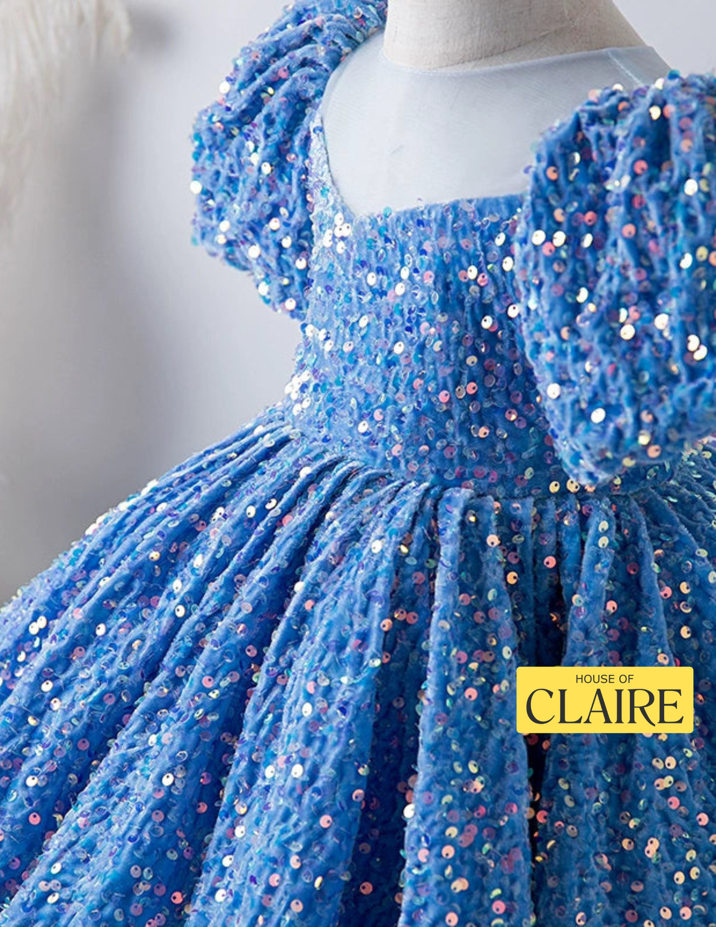 House of Claire™ Celeste Sparkle Luxury Ball Gown for Girls | Luxury Blue Princess Birthday Dress | 1st Birthday, Party Wear, Wedding & Special Occasion | 1–5 Years