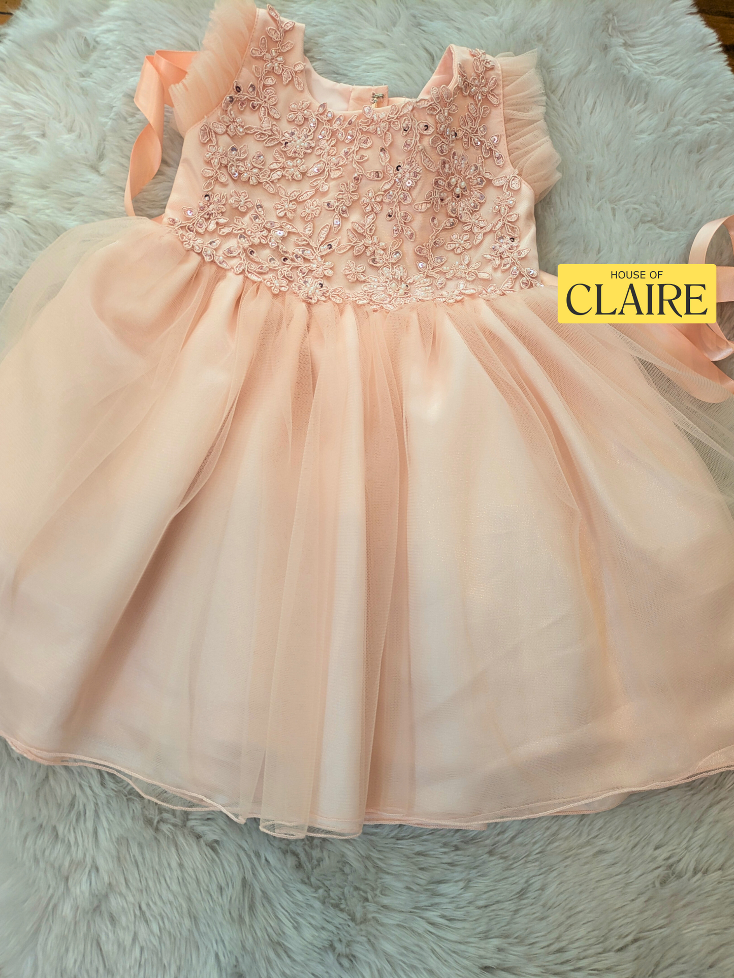 New Arrivals - Classy Pastel Peach Baby Girl Birthday Dress – 1st Year Party Dress | Princess Tulle Frock with Embroidered Floral Bodice