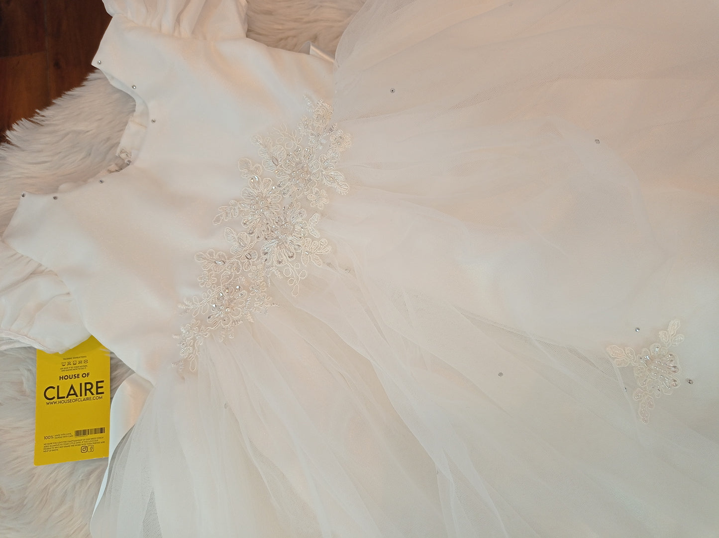 New arrivals - Angel White Floral crystal short Fluffy Baptism dress for baby girls
