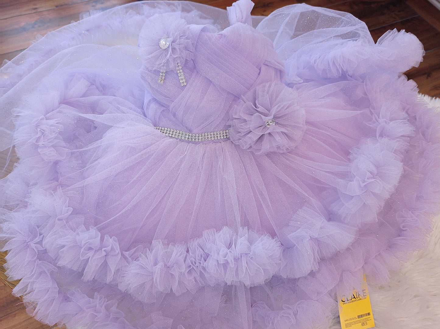 New Arrivals - Lavendar Purple Fluffy Baby Girl Long-trail 1st Birthday Party Wear for Baby girls.