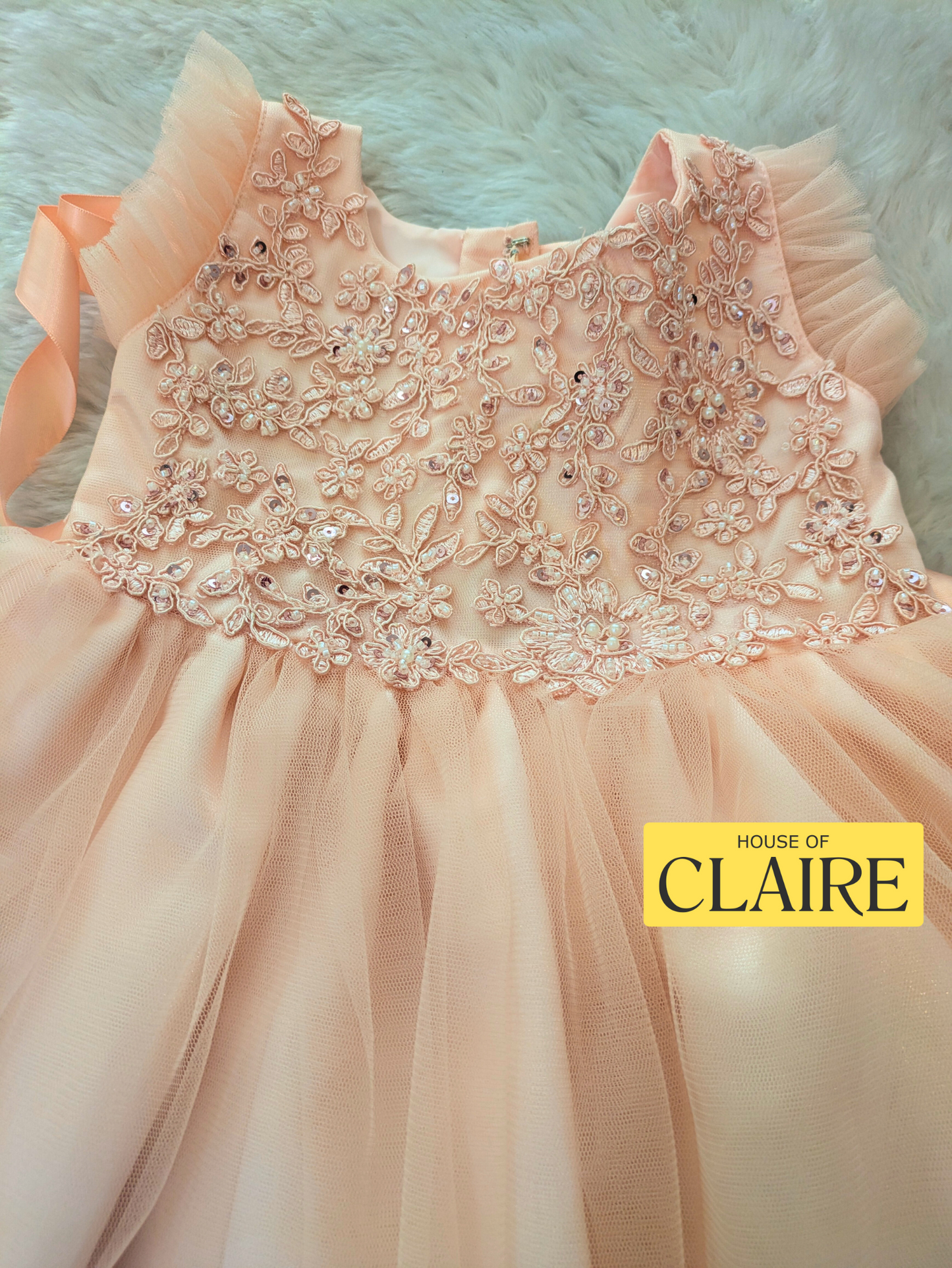 New Arrivals - Classy Pastel Peach Baby Girl Birthday Dress – 1st Year Party Dress | Princess Tulle Frock with Embroidered Floral Bodice