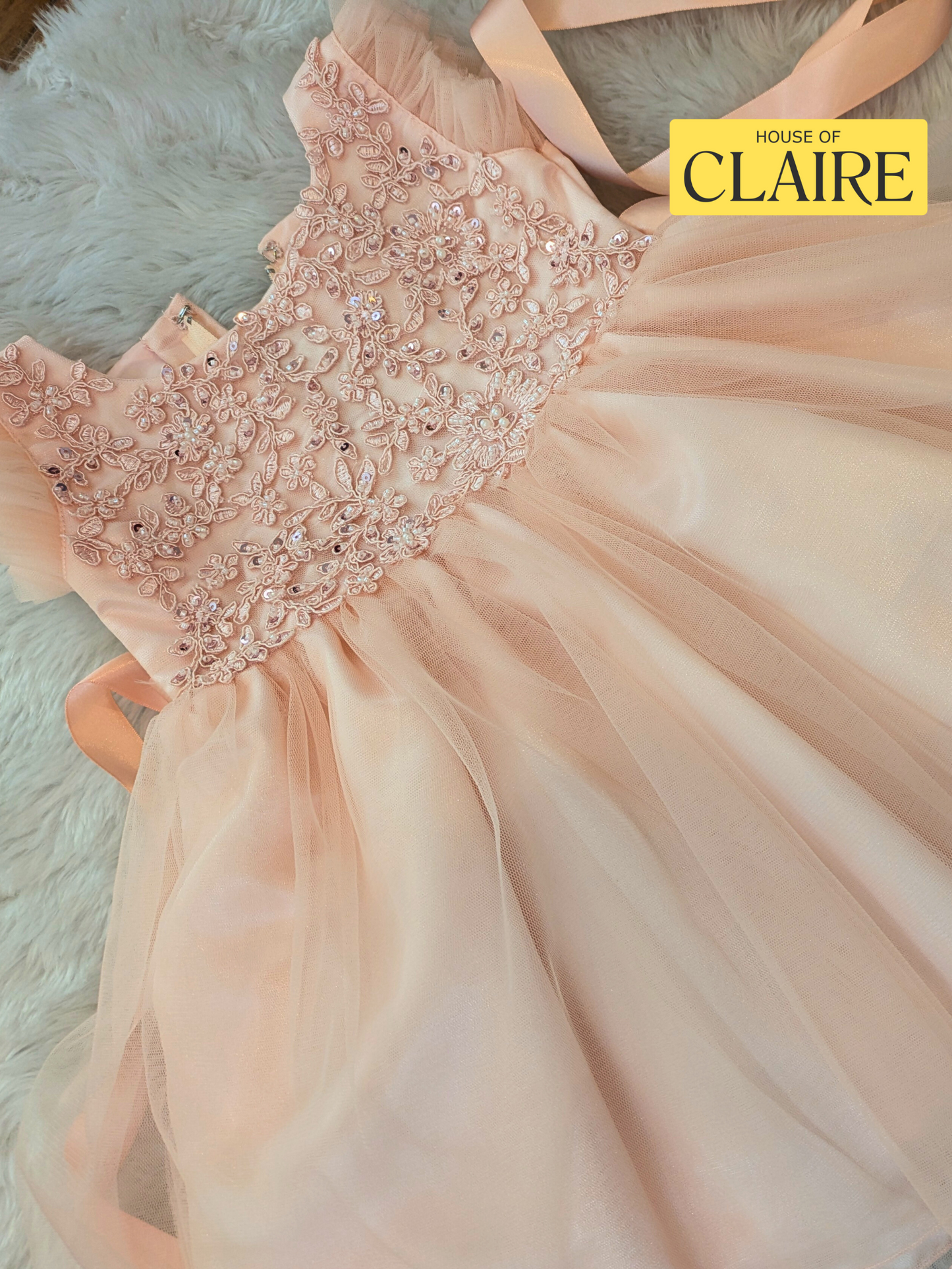 New Arrivals - Classy Pastel Peach Baby Girl Birthday Dress – 1st Year Party Dress | Princess Tulle Frock with Embroidered Floral Bodice