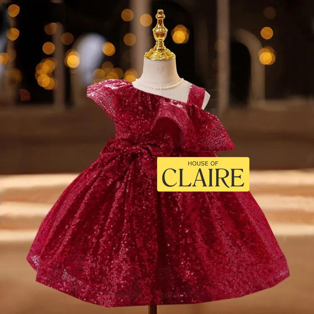 Cherry Red Sequin Party Dress for Girls – Exclusive Designer Wear