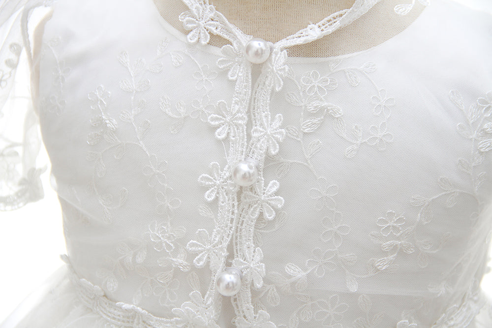 houseofclaire.com English style Baptism Gown with floral shrug and cap